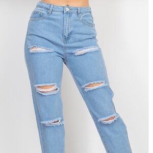 Women's Distressed Blue Jeans